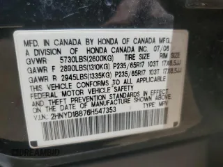 2006 Acura MDX Touring z VIN 2HNYD18876H547353, wystawiony jako Copart lot #59886315 z przebiegiem 250 272 mil mil oraz Szkoda całkowita • Salvage title. Historia ofert i sprzedaży dostępna na DreamBid. Obrazek 13.