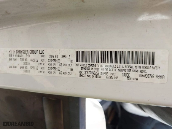 2014 Ram ProMaster Cargo Van with VIN 3C6TRVNG2EE110592, listed as a IAAI auction lot 41952688 with 101,478 mi miles. Bid and sale history available at carsss.com. Image 9.