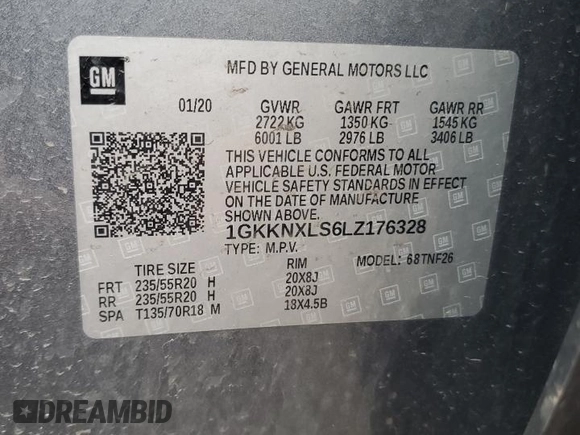 2020 GMC Acadia Denali with VIN 1GKKNXLS6LZ176328, listed as a Copart auction lot 58144725 with 70,321 mi miles and Salvage title. Bid and sale history available at DreamBid. Image 13.