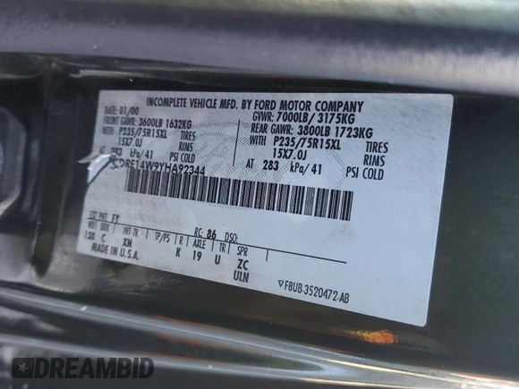2000 Ford Econoline Cargo with VIN 1FDRE14W9YHA92344, listed as a Copart auction lot 83749374 with 164,823 mi miles and Salvage Title. Bid and sale history available at DreamBid. Image 14.