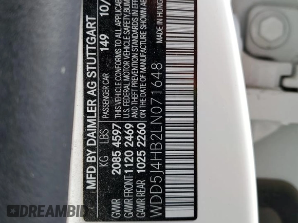 2020 Mercedes-Benz CLA 250 with VIN WDD5J4HB2LN071648, listed as a Copart auction lot 50061134 with Not Provided miles and . Bid and sale history available at DreamBid. Image 12.