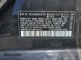 2022 Volkswagen Jetta SE z VIN 3VW7M7BU7NM032943, wystawiony jako Copart lot #54368325 z przebiegiem 32 106 mil mil oraz Szkoda całkowita • Salvage title. Historia ofert i sprzedaży dostępna na DreamBid. Obrazek 12.