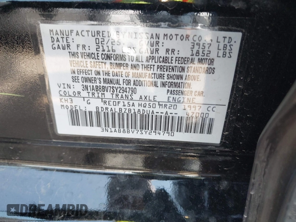 2025 Nissan Sentra S with VIN 3N1AB8BV7SY294790, listed as a IAAI auction lot 42218729 with 4,976 mi miles and . Bid and sale history available at DreamBid. Image 9.