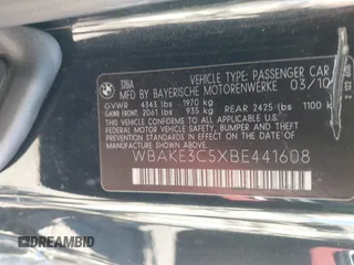 2011 BMW 3 Series 328i with VIN WBAKE3C5XBE441608, listed as a IAAI auction lot 41886375 with 191,364 mi miles and . Bid and sale history available at carsss.com. Image 9.