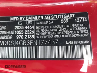 2015 Mercedes-Benz CLA 250 with VIN WDDSJ4GB3FN177437, listed as a IAAI auction lot 42481056 with 93,473 mi miles and . Bid and sale history available at DreamBid. Image 9.