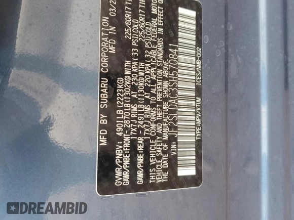 2025 Subaru Forester с VIN JF2SLDAC3SH570841, выставлен на аукционе Copart как лот 65461565 с пробегом 637 миль миль и Списание • Salvage title. История ставок и продаж доступна на DreamBid. Изображение 13.