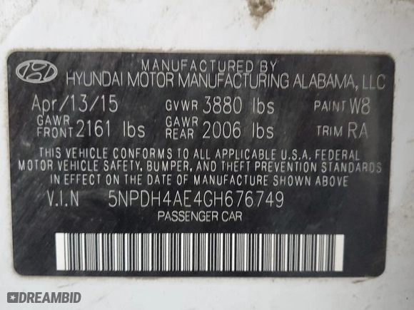 2016 Hyundai Elantra SE with VIN 5NPDH4AE4GH676749, listed as a Copart auction lot 48598855 with 0 mi miles and Salvage Title. Bid and sale history available at carsss.com. Image 14.