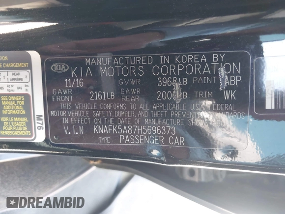 2017 Kia Forte LX with VIN KNAFK5A87H5696373, listed as a IAAI auction lot 41981938 with 63,181 mi miles and . Bid and sale history available at carsss.com. Image 9.
