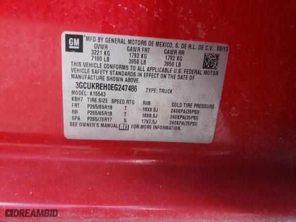 2014 Chevrolet Silverado 1500 LT with VIN 3GCUKREH0EG247486, listed as a Copart auction lot 80530684 with 128,345 mi miles and Salvage Title. Bid and sale history available at carsss.com. Image 12.