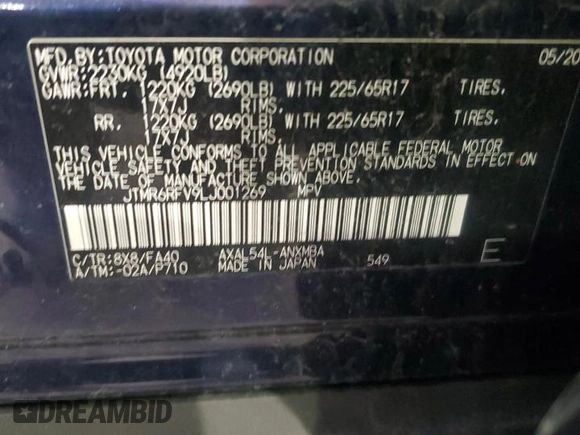 2020 Toyota RAV4 Hybrid XLE с VIN JTMR6RFV9LJ001269, выставлен на аукционе Copart как лот 53309145 с пробегом 78 538 миль миль и Списание • Salvage title. История ставок и продаж доступна на DreamBid. Изображение 12.