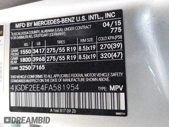 2015 Mercedes-Benz GL-Class GL 350 BlueTEC with VIN 4JGDF2EE4FA581954, listed as a IAAI auction lot 41846414 with 77,786 mi miles. Bid and sale history available at carsss.com. Image 9.