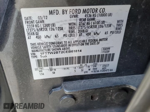 2012 Ford F-250 XL z VIN 1FT7W2BT2CEB61814, wystawiony jako Copart lot #44769095 z przebiegiem 99 528 mil mil oraz Szkoda całkowita • Salvage title. Historia ofert i sprzedaży dostępna na DreamBid. Obrazek 12.