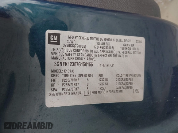 2007 Chevrolet Avalanche 3LT z VIN 3GNFK12307G150155, wystawiony jako IAAI lot #41637680 z przebiegiem Nie podano mil oraz . Historia ofert i sprzedaży dostępna na DreamBid. Obrazek 9.