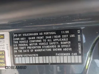 2007 Volkswagen Eos 3.2L с VIN WVWFB71F27V027570, выставлен на аукционе IAAI как лот 42251879 с пробегом 113 736 миль миль и . История ставок и продаж доступна на DreamBid. Изображение 9.