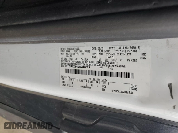 2021 Ford Transit Cargo z VIN 1FTBR1X84MKA46389, wystawiony jako Copart lot #58608695 z przebiegiem 72 951 mil mil oraz Szkody całkowita. Historia ofert i sprzedaży dostępna na DreamBid. Obrazek 13.