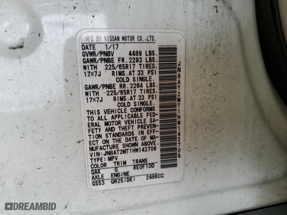 2017 Nissan Rogue SL with VIN JN8AT2MT1HW142706, listed as a Copart auction lot 44895235 with 198,581 mi miles and Salvage Title. Bid and sale history available at carsss.com. Image 13.