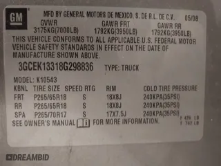 2008 Chevrolet Silverado 1500 LTZ with VIN 3GCEK13318G298836, listed as a IAAI auction lot 41183164 with 157,940 mi miles. Bid and sale history available at carsss.com. Image 9.
