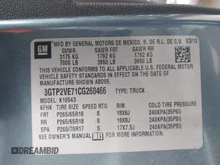 2012 GMC Sierra 1500 SLE with VIN 3GTP2VE71CG260466, listed as a IAAI auction lot 42142836 with 166,823 mi miles and . Bid and sale history available at DreamBid. Image 9.