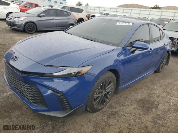 2025 Toyota Camry LE with VIN 4T1DAACK5SU003145, listed as a Copart auction lot 43079735 with 437 mi miles and Salvage Title. Bid and sale history available at carsss.com. Image 1.