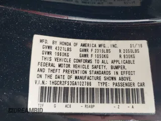2016 Honda Accord Sport with VIN 1HGCR2F53GA102786, listed as a IAAI auction lot 42437944 with 102,068 mi miles and . Bid and sale history available at DreamBid. Image 9.