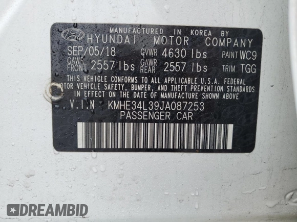 2018 Hyundai Sonata Hybrid Limited with VIN KMHE34L39JA087253, listed as a Copart auction lot 51690735 with 109,720 mi miles and Salvage Title. Bid and sale history available at carsss.com. Image 15.