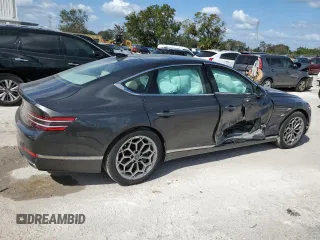 2023 Genesis G80 2.5T with VIN KMTGB4SC4PU152729, listed as a Copart auction lot 77028424 with 7,558 mi miles and Salvage Title. Bid and sale history available at carsss.com. Image 3.