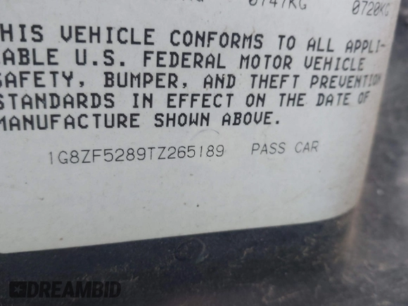 1996 Saturn SL with VIN 1G8ZF5289TZ265189, listed as a IAAI auction lot 41618552 with 264,742 mi miles. Bid and sale history available at carsss.com. Image 9.