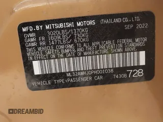 2023 Mitsubishi Mirage Black Edition with VIN ML32AWHJ0PH001038, listed as a IAAI auction lot 41363659 with 25,164 mi miles and . Bid and sale history available at DreamBid. Image 9.