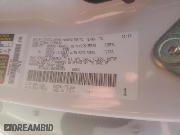 2017 Toyota Tundra Platinum with VIN 5TFAW5F10HX606854, listed as a Copart auction lot 84322634 with 65,668 mi miles and Salvage title. Bid and sale history available at DreamBid. Image 14.