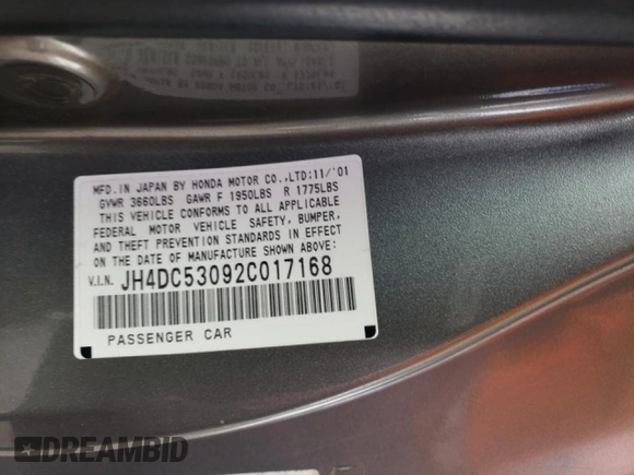 2002 Acura RSX Type S with VIN JH4DC53092C017168, listed as a Copart auction lot 50977335 with 242,558 mi miles and Salvage Title. Bid and sale history available at carsss.com. Image 12.