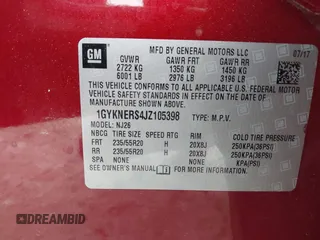 2018 Cadillac XT5 Premium Luxury FWD with VIN 1GYKNERS4JZ105398, listed as a IAAI auction lot 42298550 with 56,904 mi miles and . Bid and sale history available at DreamBid. Image 9.
