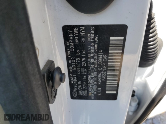 2015 Hyundai Equus Signature with VIN KMHGH4JH3FU099414, listed as a Copart auction lot 53717325 with 133,561 mi miles and Salvage Title. Bid and sale history available at DreamBid. Image 12.