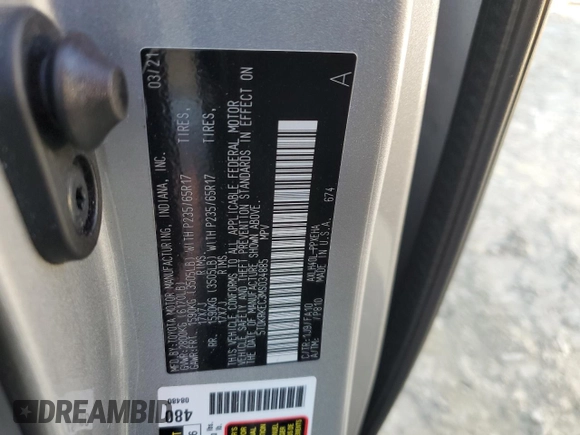 2021 Toyota Sienna LE with VIN 5TDKRKEC3MS034885, listed as a Copart auction lot 49677145 with 166,026 mi miles and Salvage Title. Bid and sale history available at carsss.com. Image 13.