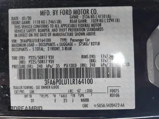 2020 Ford Fusion SE with VIN 3FA6P0LU1LR164100, listed as a IAAI auction lot 41859480 with Not provided miles and . Bid and sale history available at DreamBid. Image 9.