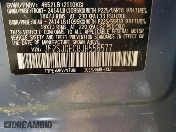 2018 Subaru Forester Premium with VIN JF2SJGEC8JH556577, listed as a Copart auction lot 81098514 with 82,777 mi miles and Salvage Title. Bid and sale history available at carsss.com. Image 13.