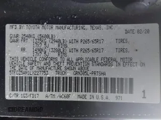 2020 Toyota Tacoma SR5 with VIN 5TFCZ5AN1LX227753, listed as a IAAI auction lot 41543939 with 35,860 mi miles and . Bid and sale history available at DreamBid. Image 9.
