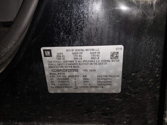 2015 Chevrolet Silverado 1500 LS with VIN 1GCVKPEC5FZ373762, listed as a IAAI auction lot 41004030 with 131,948 mi miles. Bid and sale history available at carsss.com. Image 9.