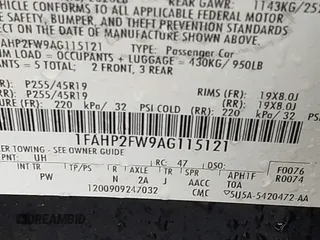 2010 Ford Taurus Limited with VIN 1FAHP2FW9AG115121, listed as a IAAI auction lot 41903630 with 200,875 mi miles. Bid and sale history available at carsss.com. Image 9.