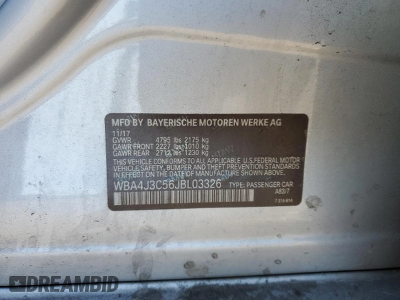 2018 BMW 4 Series 430i xDrive z VIN WBA4J3C56JBL03326, wystawiony jako Copart lot #47006805 z przebiegiem 82 139 mil mil oraz Nie do naprawy • Non repairable. Historia ofert i sprzedaży dostępna na DreamBid. Obrazek 12.