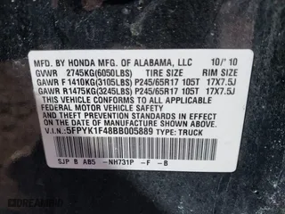 2011 Honda Ridgeline RTS with VIN 5FPYK1F48BB005889, listed as a IAAI auction lot 41761367 with 146,974 mi miles. Bid and sale history available at carsss.com. Image 9.