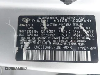 2015 Hyundai Tucson GLS with VIN KM8JT3AF3FU959938, listed as a IAAI auction lot 41828886 with 83,612 mi miles and . Bid and sale history available at DreamBid. Image 9.