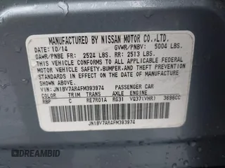 2015 Infiniti Q50 Premium with VIN JN1BV7AR4FM393974, listed as a IAAI auction lot 41874345 with 148,228 mi miles. Bid and sale history available at carsss.com. Image 9.