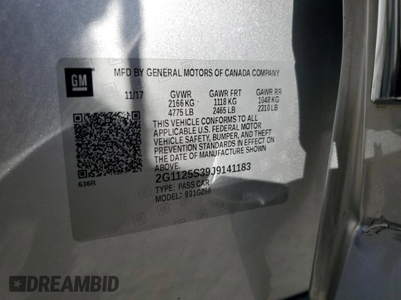 2018 Chevrolet Impala Premier with VIN 2G1125S39J9141183, listed as a Copart auction lot 47232315 with 150,917 mi miles and Salvage Title. Bid and sale history available at DreamBid. Image 14.