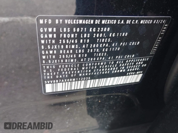 2024 Volkswagen Tiguan SE R-Line Black с VIN 3VV8B7AX0RM112035, выставлен на аукционе IAAI как лот 41978774 с пробегом 7 658 миль миль и . История ставок и продаж доступна на DreamBid. Изображение 9.