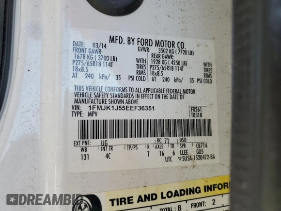 2014 Ford Expedition EL XLT with VIN 1FMJK1J55EEF36351, listed as a Copart auction lot 48054985 with 213,088 mi miles and Salvage Title. Bid and sale history available at carsss.com. Image 13.
