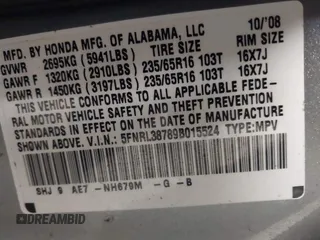 2009 Honda Odyssey EX-L with VIN 5FNRL38789B015524, listed as a IAAI auction lot 42135465 with 242,005 mi miles. Bid and sale history available at carsss.com. Image 9.