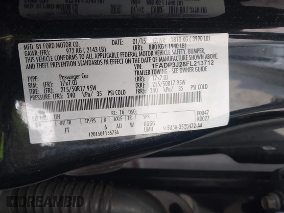 2015 Ford Focus Titanium с VIN 1FADP3J28FL213712, выставлен на аукционе IAAI как лот 42158433 с пробегом 173 696 миль миль и . История ставок и продаж доступна на DreamBid. Изображение 9.