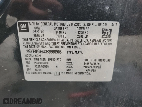 2014 Cadillac SRX Premium Collection with VIN 3GYFNGE3XES560903, listed as a Copart auction lot 52529525 with 117,780 mi miles and Salvage title. Bid and sale history available at DreamBid. Image 13.