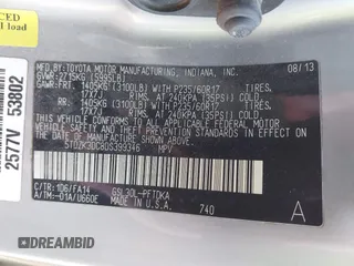 2013 Toyota Sienna L with VIN 5TDZK3DC8DS399346, listed as a IAAI auction lot 41312294 with 160,332 mi miles and . Bid and sale history available at DreamBid. Image 9.