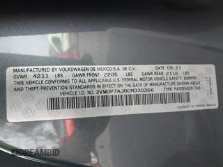 2012 Volkswagen Jetta SE with VIN 3VWDP7AJ8CM330366, listed as a IAAI auction lot 41450611 with 256,079 mi miles and . Bid and sale history available at DreamBid. Image 9.